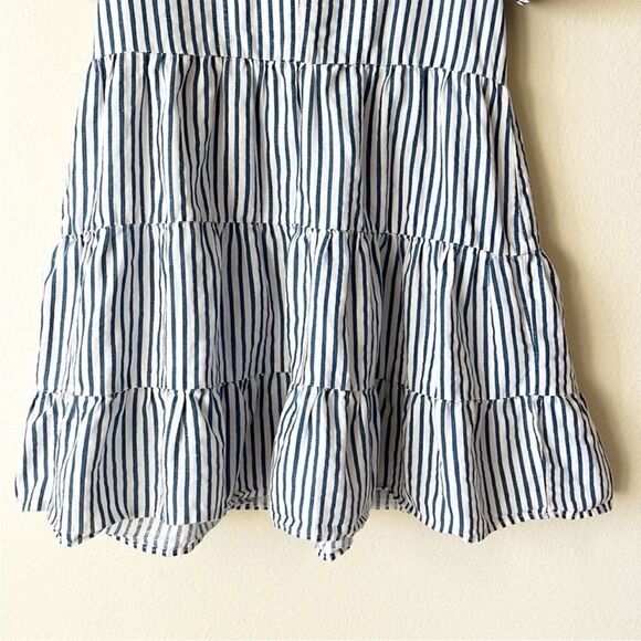 Zara Cotton Linen V Neck Striped Tiered Mini Dress - Picture 8 of 10